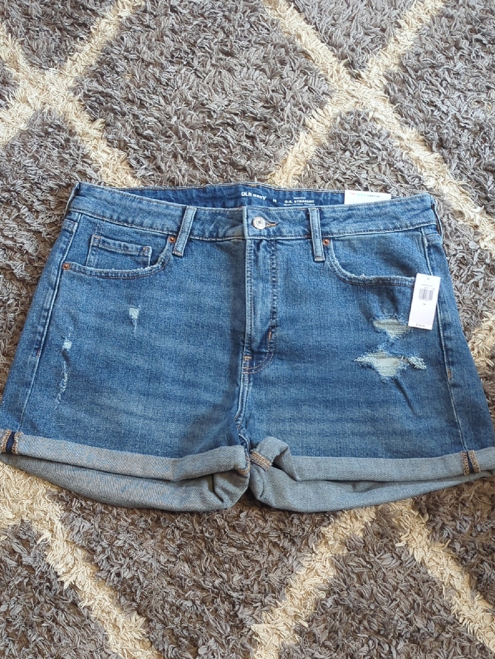 Old Navy Blue Denim Roll-Cuff O.G. Straight Women's Shorts Size 14